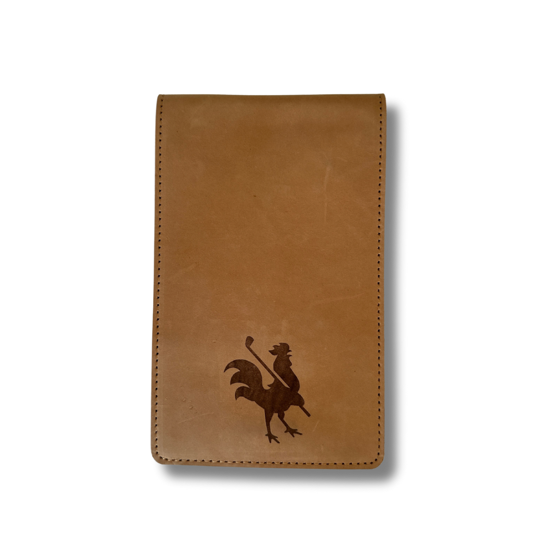 Leather golf scorecard holder with pencil loop