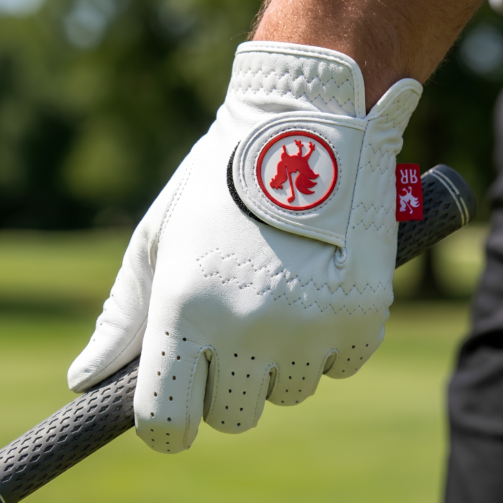Golfer wearing The Feather AAA Cabretta leather golf glove on the course