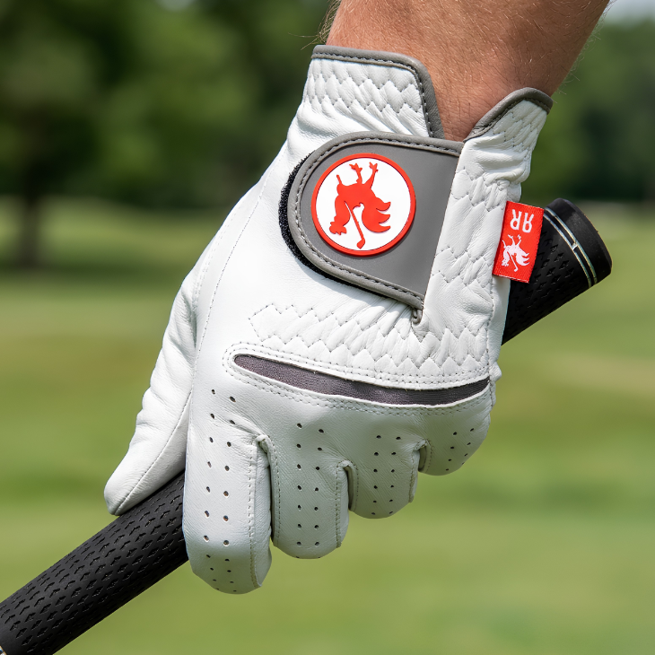 Golfer wearing The Silkie hybrid Cabretta leather golf glove
