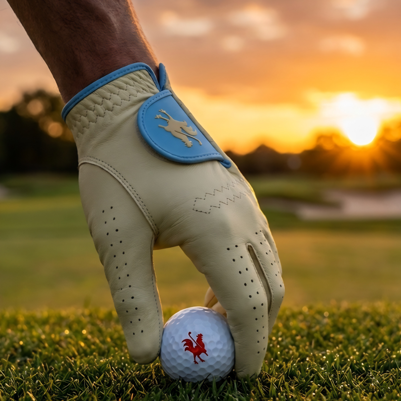 Golfer playing in warm weather with a breathable Cabretta leather golf glove