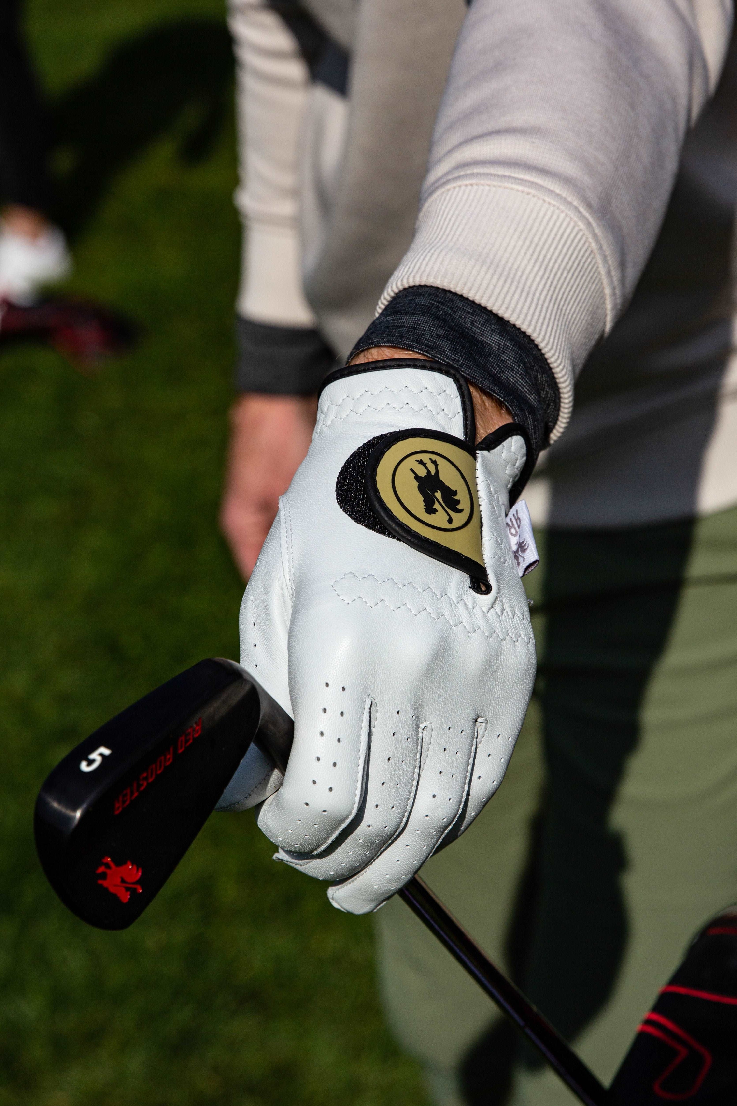 Golfer wearing a single glove on the lead hand at address