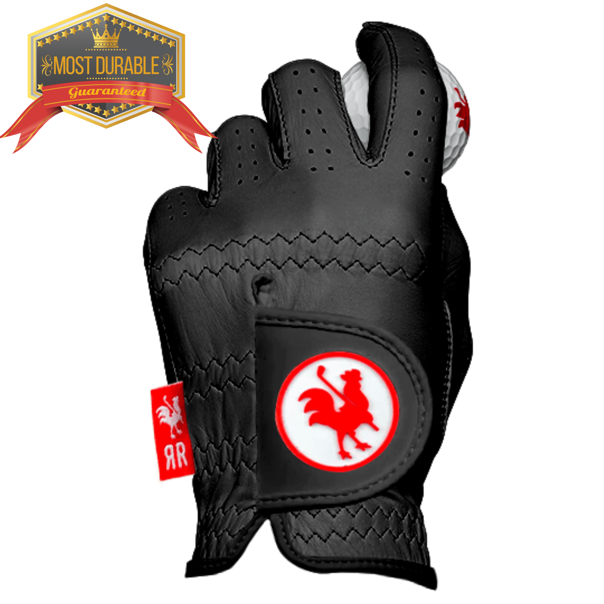 A well-used black Cabretta leather golf glove